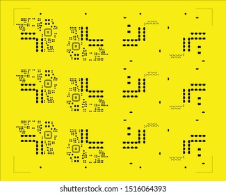 abstract placement of solder mask for components (IC CHIP). black for solder paste PCB components on yellow background