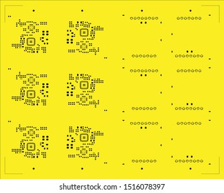 abstract placement of solder mask for components (IC CHIP). black for solder paste PCB components on yellow background