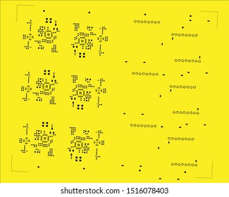 abstract placement of solder mask for components (IC CHIP). black for solder paste PCB components on yellow background