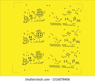 abstract placement of solder mask for components (IC CHIP). black for solder paste PCB components on yellow background
