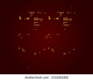 abstract placement of solder mask for components (IC CHIP). gold colour for solder paste PCB components on sorrel colour background