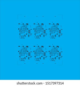 Abstract placement of solder mask for components (IC CHIP). black for solder paste PCB components on cyan background
