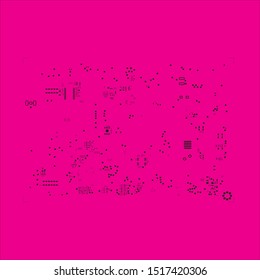 abstract placement of solder mask for components (IC CHIP). black for solder paste PCB components on magenta background