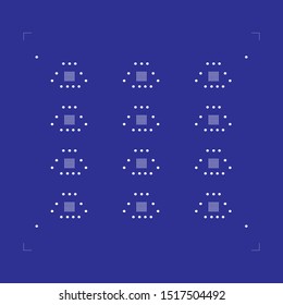 Abstract placement of solder mask for components (IC CHIP). White for solder paste PCB components on blue  background