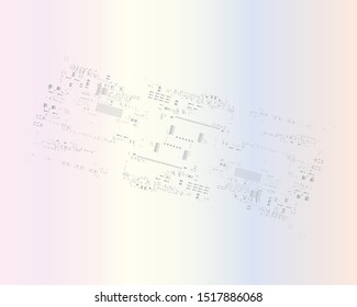 Abstract placement of solder mask for components (IC CHIP). Grey for solder paste PCB components on colorful background