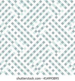 Abstract plaid geometric pattern with checks, diagonal overlapping stripes and crossing lines in mint green color. Op art seamless geometric background. Simple bold print for summer spring fashion