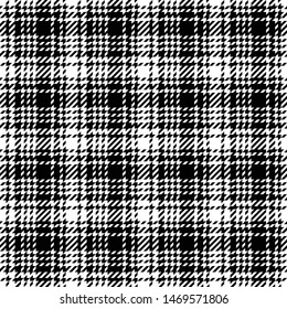 Abstract Plaid Pattern In Black And White. Seamless Check Plaid For Skirt, Jacket, Coat, Dress, Or Other Textile Design. Hounds Tooth Texture.