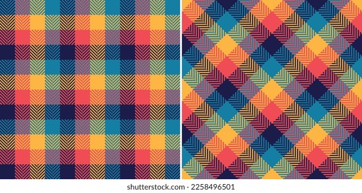Abstract plaid pattern in blue  red  yellow  Seamless colorful mosaic tartan vector collection for autumn scarf  dress  skirt  jacket  other modern fashion textile design  Minimal tweed print 