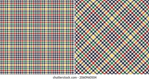 Abstract plaid pattern set tweed. Multicolored houndstooth vector. Pixel textured tartan check for spring autumn winter dress, jacket, skirt, scarf, trousers, other modern fashion fabric design.