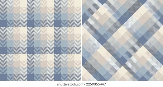 Abstract plaid pattern for spring summer autumn winter in soft cashmere blue and beige. Seamless mosaic tartan check plaid graphic set for scarf, dress, skirt, other modern fashion fabric print.
