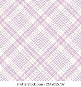 Patrón abstracto de plaid retorcido en lila pastel, rosa, blanco. El tartán de cristal sin soldadura comprueba la textura gráfica para vestido, falda, pañuelo, arrojar, mantel, otros diseños modernos de tela de verano de primavera.