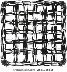 Textura xadrez abstrata. Padrão xadrez distorcido. Projeto de linha Grunge. Arte monocromática vetorial.