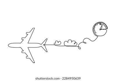 Plano abstracto con reloj como plano de línea sobre fondo blanco. Vector