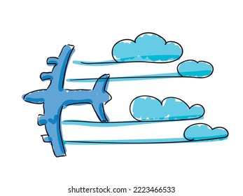 Abstract plane with clouds in hand drawing style
