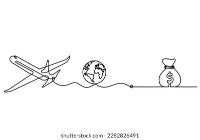 Abstract plane with dollar as line drawing on white background. Vector