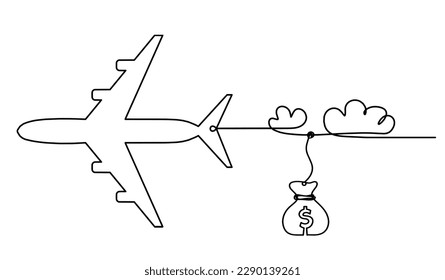 Abstract plane with dollar as line drawing on white background. Vector