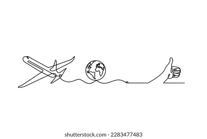 Abstract plane with hand as line drawing on white background. Vector
