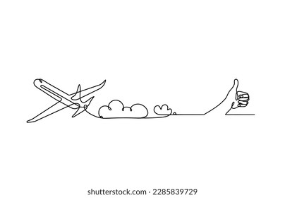 Abstract plane with hand as line drawing on white background. Vector