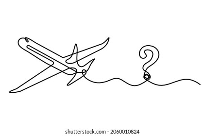 Abstract plane with question mark as line drawing on white as background. Vector