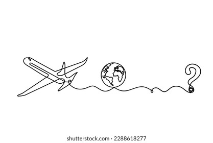 Abstract plane with question mark as line drawing on white background. Vector