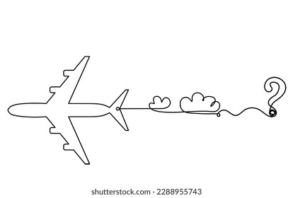 Abstract plane with question mark as line drawing on white background. Vector