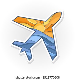 Abstract plane with sea and sun isolated on a white background. Travel icon