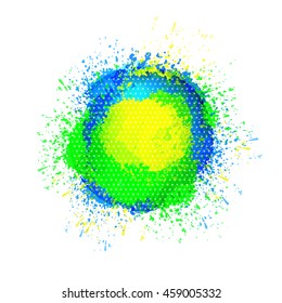 Abstract planet. Bright spots. Blue, green and yellow colors. Vector illustration, eps10.