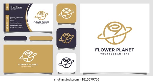 abstract planet combine flower rose logo and business card design