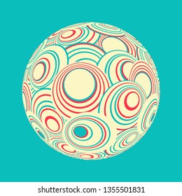 abstract planet with concentric circles pattern in ivory blue red shades