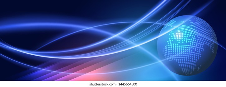Abstract planet earth. Blue map of the earth from the square points. Dark background. Blue glow. High tech. Global network connection, international meaning. Vector 