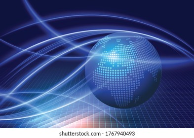 Abstract planet earth. Blue map of the earth from the square points. Dark background. Blue glow. High tech. Global network connection, international meaning. Vector