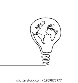 Abstract planet Earth in light bulb as line drawing on white background. Vector