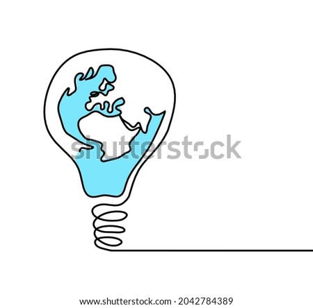 Abstract planet Earth in light bulb as line drawing on white as background. Vector