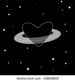 Abstract planet heart vector pattern. Black and white.