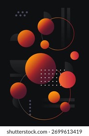 Infográficos de planeta abstratos, formas de gradiente em um fundo preto. Símbolos esotéricos, planetas imitando. Vetor.