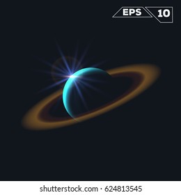 abstract planet like saturn shine sparkles isolated on dark background