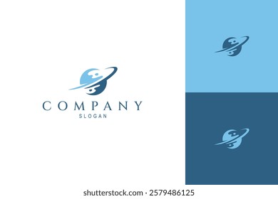 Abstract planet logo with water splash