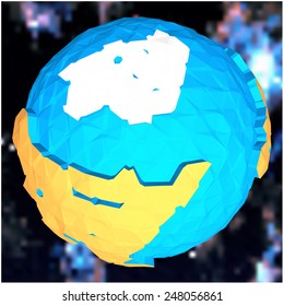 Abstract planet in low-polygonal style on a background of nebulae
