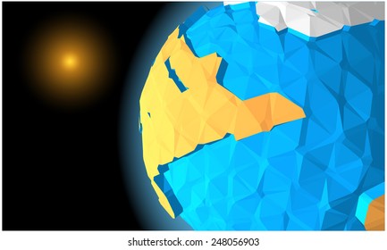 Abstract planet in low-polygonal style on a black background with a star