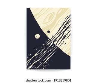 Abstract planet poster. Beautiful space scene with satellites in black and white colors. Saturn background in vector