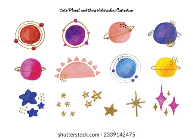 Abstract Planet Shape Watercolor illustration