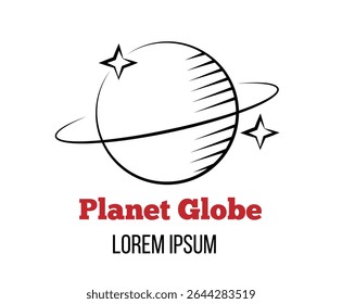 An Abstract Planet with Stars Line Art Isolated on White. Space exploration and science concept vector art