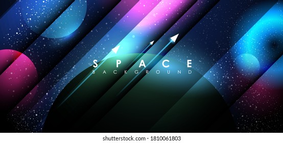 Abstract Planet with sunrise in space. Web design. space exploring. Abstract futuristic hyperspace universe.