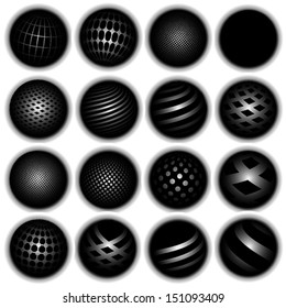 Abstract planet symbols. Sphere world globe. Isolated on white, vector