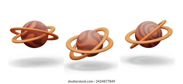 Abstract planet with two asteroid belts. Set of fantasy space objects