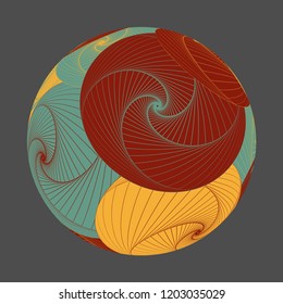 abstract planet with vortex in warm shades on dark gray