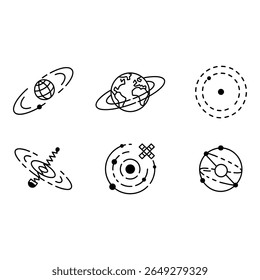 Abstrato Orbitas Planetárias Minimalista Linha Art Ícones Definir Tema de Exploração de Espaço Design Moderno