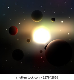 Abstract planets and stars, vector illustration