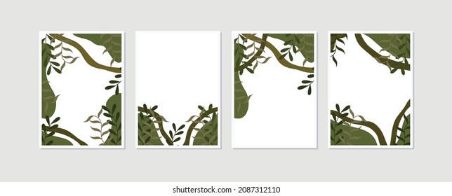 Abstract Plant Art design for print, cover, wallpaper, minimal wall art and natural. Set 4 illustration botanical abstract wall arts vector collection. 