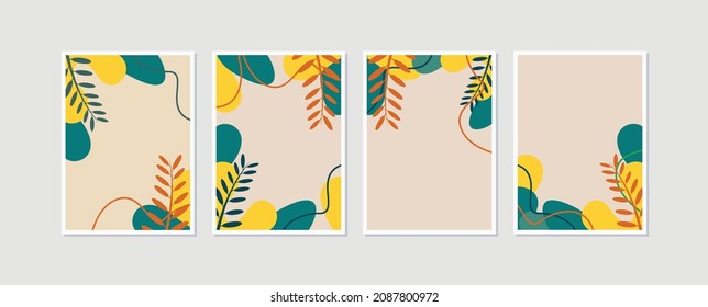 Abstract Plant Art design for print, cover, wallpaper, minimal wall art and natural. Set 4 illustration botanical abstract wall arts vector collection. 